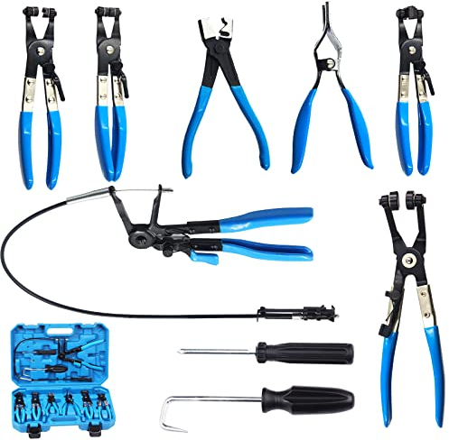 Juego de alicates para abrazaderas de manguera, incluye maletín, alicates especiales con cable Bowden (azul)