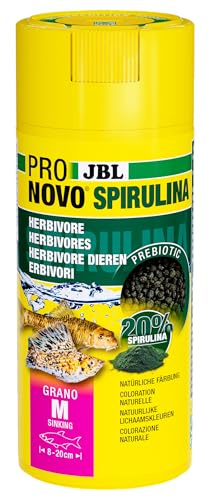 JBL PRONOVO SPIRULINA GRANO, Grönfodergranulat för alla akvariefiskar från 8–20 cm, fiskfodergranulat, klickdispenser, storlek M, 250 ml