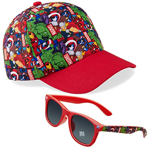Marvel Spiderman Sonnenbrille Kinder Basecap Jungen Set Verstellbare Coole Sommer Kappe Kinder Sonnenbrillen UV400 Geschenke für Jungs (Rot/Multi)