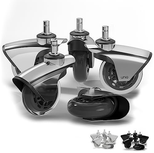 Replacement Office Chair Wheels for Carpet, Wood & Tile, Set of 5 - Premium Quality Office Chair Casters for Work & Gaming Chair - Smooth & Noise-Free Rubber Wheel for Office Chair