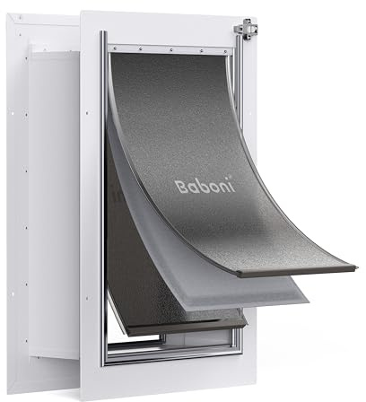 Baboni Pet Door for Wall,3-Flap,Steel Frame and Telescoping Tunnel, Aluminum Lock, Double Flap Dog Door and Cat Door, Strong and Durable (Pets Up to 100 Lb) -Large