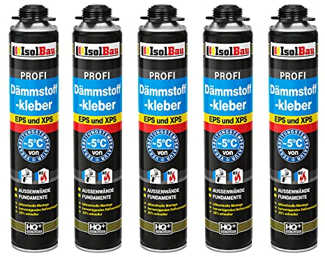 Isolbau B2 Dämmstoffkleber - 5 x 750 ml Perimeterkleber für EPS- & XPS-Platten - 1K PU-Klebeschaum für Dämmung und Isolieren