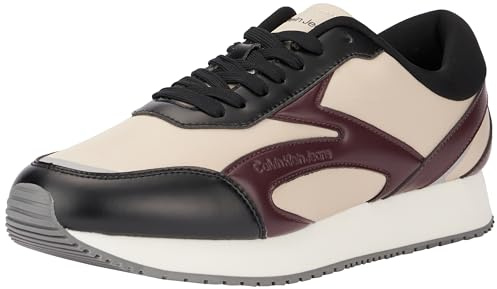 Calvin Klein Tenis Retro Runner Multicapa Ym0ym01117 para Hombre, Beige Eggshell Bitter Chocolate, 42 1/3 EU