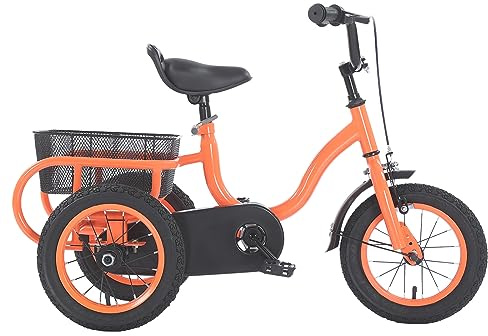 HOARLICN 12 Zoll 3 Räder Dreirad Kinder, Kinderfahrräder Für Jungen/Mädchen Single Speed Dreirad Fahrrad 3 Räder Fahrrad Bike Geeignet Für Kinder Im Alter Von 2-5 Jahren Geschenk FürOrange
