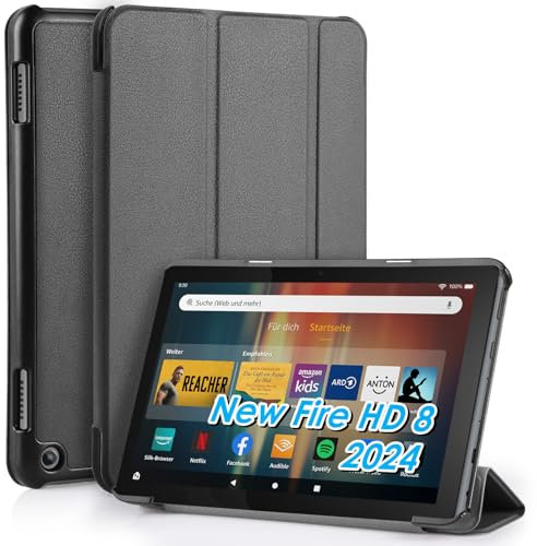 WD&CD Custodia Compatibile per Amazon Fire HD 8 2024/2022 / 2020 8, Ultra Sottile Smart Pelle Cover con Sonno/Sveglia la Funzione Compatibile per Fire HD 8 2024/2022 / 2020 8 Tablet, Grigio