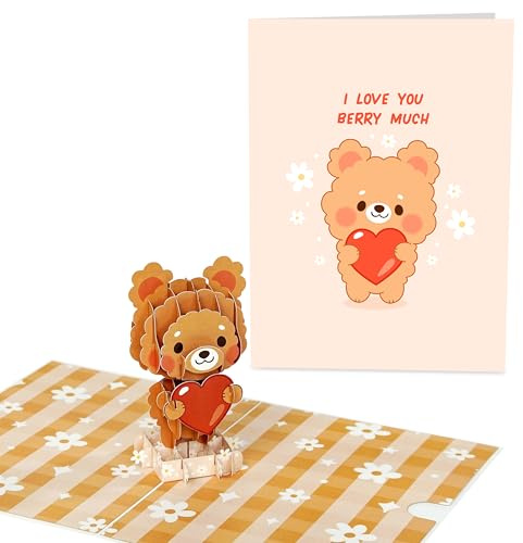 Central 23 Tarjeta Emergente Con Oso Y Corazón - Love You Berry Much - Linda Tarjeta Pop Up 3D Para Cumpleaños, Aniversario, Día De San Valentín - Para Hombre Mujer - Viene Con Pegatinas