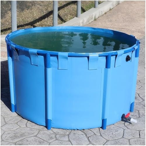 Stagno per Pesci in Tela, Piscina Circolare in Tela Fuori Terra con Staffa, Grande Serbatoio di Stoccaggio dell'Acqua Pieghevole per l'irrigazione Agricola del Serbatoio di Tenuta Koi,Blu,4.