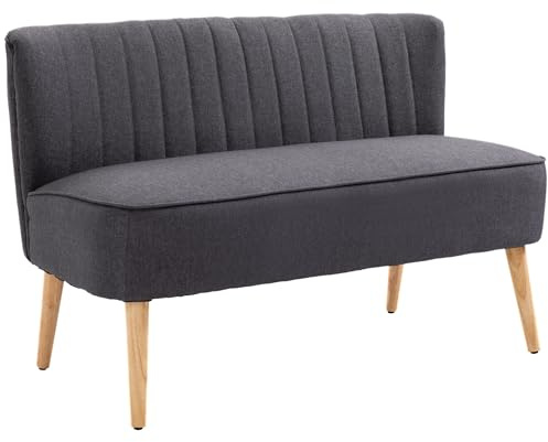 HOMCOM Canapé moderne 2 places en tissu sans accoudoirs, canapé lounge avec pieds en bois, 117x56.5x77 cm, Dark Grey