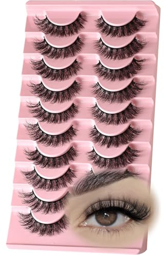 FARRED Cils naturels courts, wispy, faux cils de vison naturels, faux cils duveteux yeux de chat, petits cils artificiels, ensembles complets de pestañas pour MUA et débutants, au quotidien