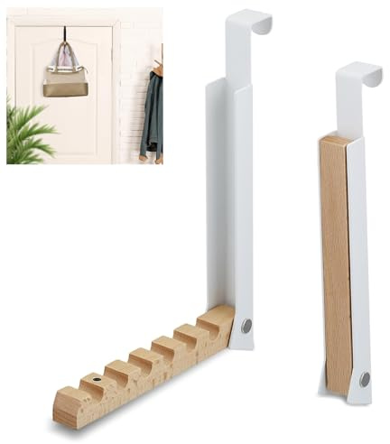 Vestiaire de Porte, 2 Crochets de Porte Pliables, Crochet Pliant, Cintre pour 6 Cintres, Cintre à Vêtements pour Suspendre, Crochet Pliant pour Feuillure de Porte de 2 cm, Blanc