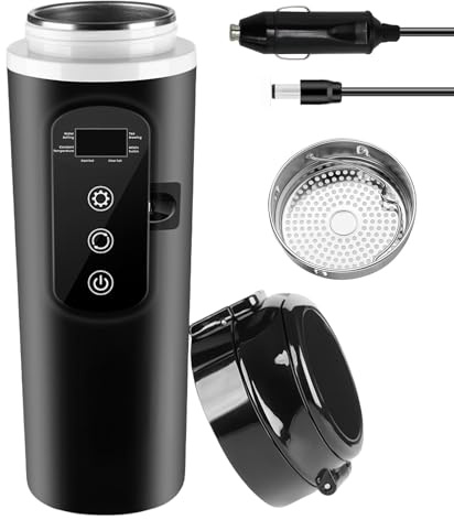 Vattenkokare för bil, resevattenkokare 500 ml, bärbar bil vattenkokare 12 V 24 V elektrisk, med temperaturkontroll och LCD-display, för lastbil, camping, resor, för te kaffe babymjölk