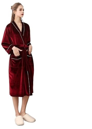ATEUXOL Peignoir Femme Hiver Robe de chambre for amoureux, en velours, for femmes et hommes, Kimono doux, vêtements nuit for la mariée le marié, automne hiver(Women wine red,2XL)