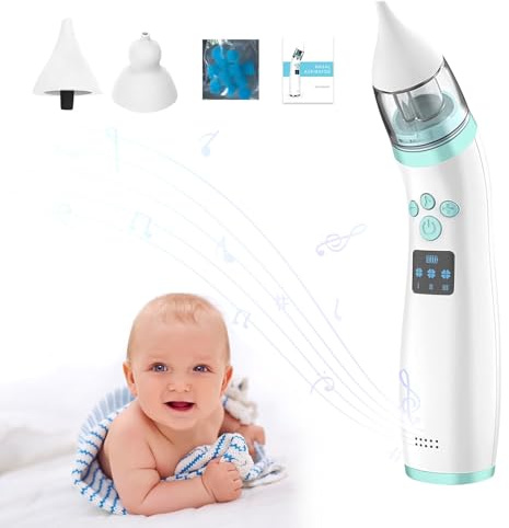 Aspirateur nasal pour bébé - Gris - Aspirateur nasal électrique - Design anti-retour - Aspirateur pour bébé avec 3 bâtonnets d'aspiration - 2 tailles - Lumière musicale pour les tout-petits