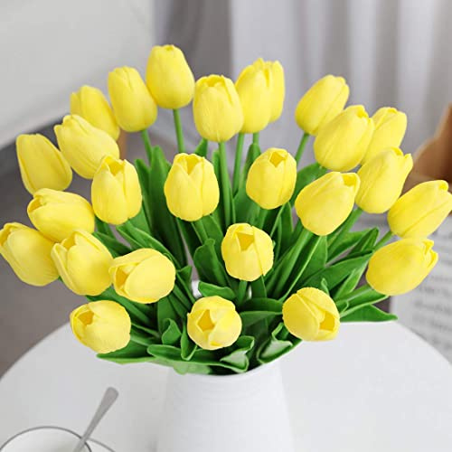 Veryhome Fiore Artificiale Fiore Finto Tulipano Materiale In Lattice Vero Tocco Matrimonio Stanza Famiglia Alberghi Festa DIY al operto Decorazione Yellow-20 pezzi