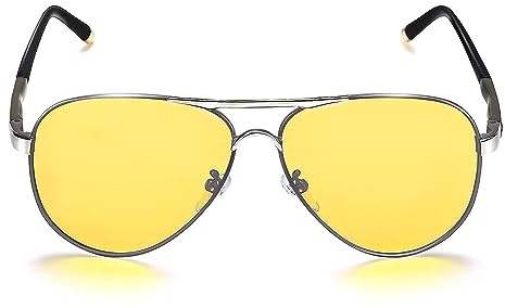 ROCKNIGHT Aviator Lunettes de soleil polarisées de vision nocturne pour hommes Femmes Lunettes de soleil de conduite en métal Anti Glare UV400 Lunettes de soleil jaunes