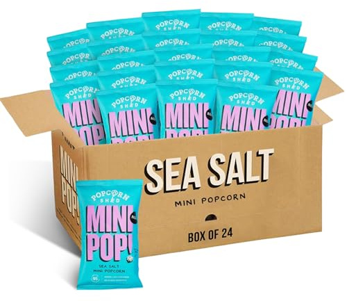 Popcorn Shed Mini Popcorn Sea Salted (24 Packs) - Sprinkled With Perfect Amount of Sea Salt, 100% Vegan & Gluten-Free, Perfect for Snacking, Parties, Movie Nights, Gifting & More
