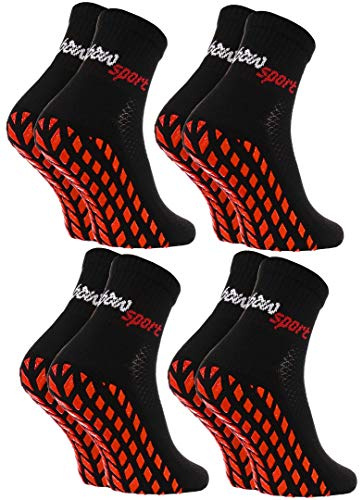 Rainbow Socks - Halkfria sportstrumpor med neon för kvinnor och män, stoppstrumpor, 4 x svart, 47-50 EU