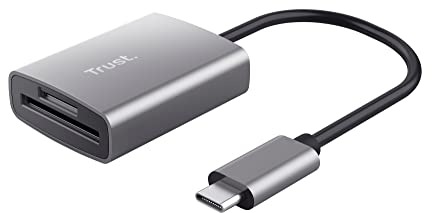 Trust Dalyx Schnelles USB-Kartenlesegerät aus Aluminium mit USB-C-Anschluss, USB-Anschluss 3.2 Gen. 1 mit Anschlusstyp C, (Mikro) SD, SDHC und SDXC bis zu 2 TB, PC, MacBook, Chromebook, Laptop