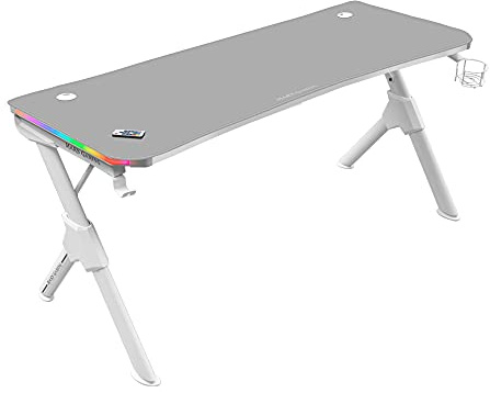 Mars Gaming MGD140RGBW Blanc, Table de Jeu RGB 140cm, Support Casque+Boissons, Tapis de Souris Total