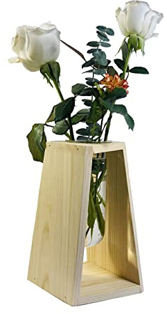 Pimaja Test Tube propagation station Unique Test Tube Vase with Geometric Wooden Stand for Home&Office Decoration (Burlywood)