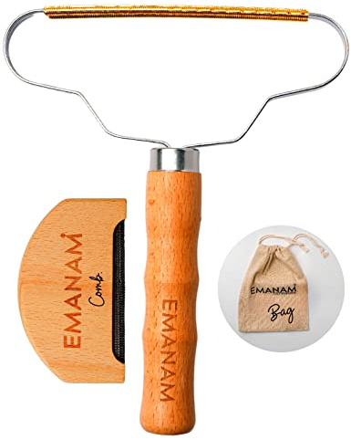 Pro Lint Remover Carpet Scraper - Pet Hair Remover Dog Cat with Cashmere Comb and Bag that Quickly Removes Lint and Restores Carpet, Couch, Sweater and Blanket Fuzz