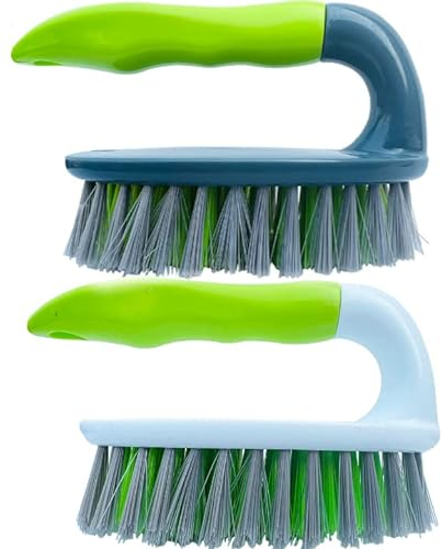 IB KOOT Spazzola per strofinare le mani, resistente, con setole rigide in fibre naturali, impugnatura comoda, ideale per bagno, cucina, piastrelle, garage, spazi ristretti (1 pezzo), verde