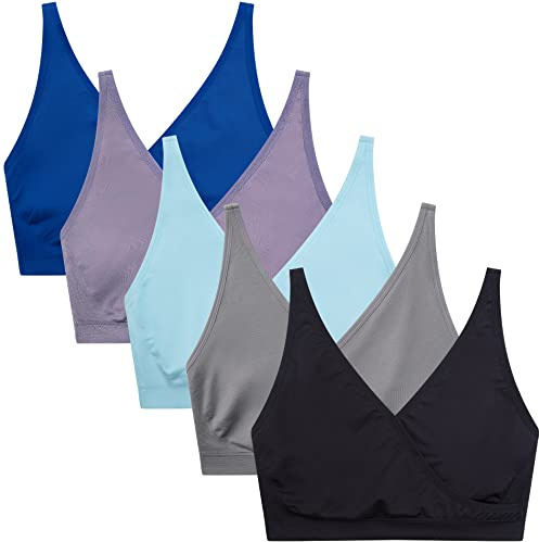 Suekaphin 5pack Nursing Bra Maternity Bra Breastfeeding Sleeping/Sleep Bra Pregnancy Women's Seamless Bralette Wirefree,XXL.Black/Gray/Navy/Bean/Lightblue