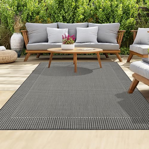 homeart Outdoor Rugs | Easy-Cleaning Indoor & Outdoor Area Rugs for Porch, Deck, Balcony, Garden, Picnic, Kitchen, Hallway | UV & Weather-Resistant Large Patio Rug Mats | Anthracite Cream 80 x 150 cm