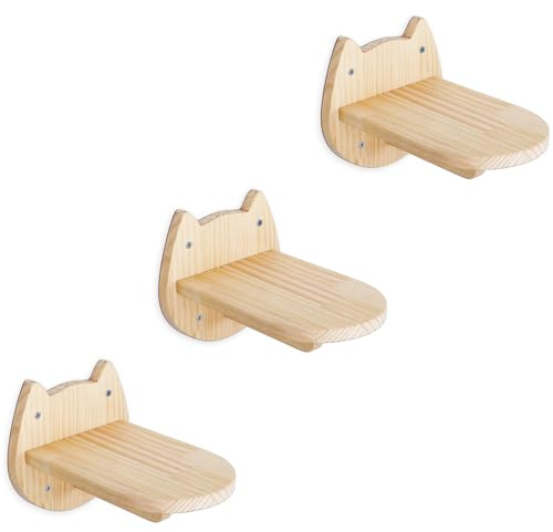 DaizySight Lot de 3 étagères murales en Bois pour escalader, Arbre à Chat, échelle d'escalier, tête de Chat