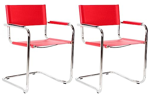 pemora 2-er Set Freischwinger Schwingstuhl Stapelstuhl Esszimmerstuhl Kay Echt-Leder rot