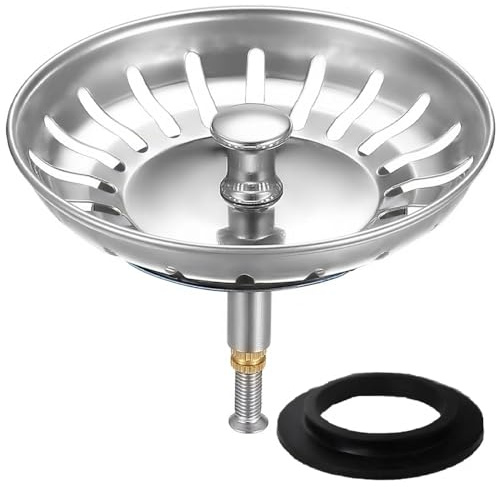 HUAERSICO Tvättställ 80 mm, universal silkorgar rostfritt stål 82 mm, tvättställsproppar avloppssil 84 mm, sil propp avlopp kök diskbänk dräneringsplugg kökshandfat, för Blanco diskbänk reservdel | Diskbänksplugg för knappstyrning, silkorgar, Blanco diskbänk tillbehör, för avlopp från 80 mm, 2 skärmkorgstätningar