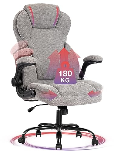 Fantasylab Bürostuhl 180KG Chefsessel Bürostuhl Stoff Schreibtischstuhl Ergonomischer Drehsessel XXL Office Chair, Grau