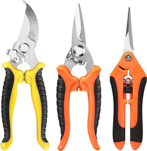 Secateurs Pruning Scissors, 3 Pack Stainless Steel Gardening Pruning Shears, Garden Scissors, Hedge & Garden Shears, Clippers for Plants, Gardening, Trimming, Garden Tools