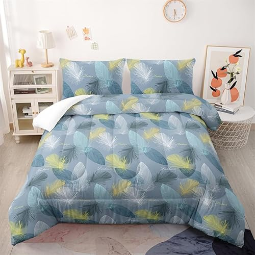 Couette 140X200 Plumes Bleues Couette Chaude, Édredon 200Gsm pour 4 Saisons, Couette Imprimée en Microfibre pour Hiver Et Automne, Hypoallergénique, Literie