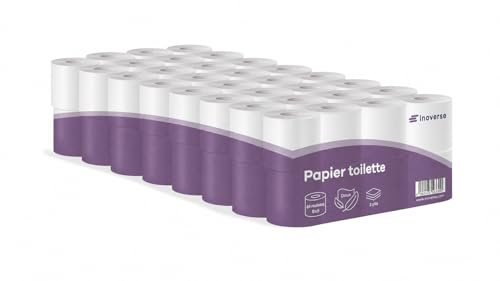 Inoverse Papier Toilette 64 Rouleaux – Papier Hygiénique WC 3 Plis Triple Épaisseur, 150 Feuilles par Rouleau, Doux et Résistant, 100% Cellulose, Grand Pack Familial
