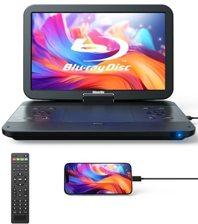GOnavidio 17.6 Portable Blu Ray DVD Player with 15.4 Large Screen, HDMI in/Out, Sync Screen, 4000mAh Rechargeable Battery, 1080P MP4 MKV Video, Surround Audio, USB/TF Card(Include HDMI Cable)