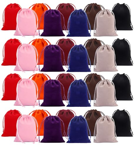 CATELL 36 Pcs Jewellery Bags 7x9cm Velvet Jewelry Pouches 9 Colors | Velvet Bags with Drawstrings Reusable Small Drawstring Bag for Gift Wedding Party Favors Candy Storage Christmas Party