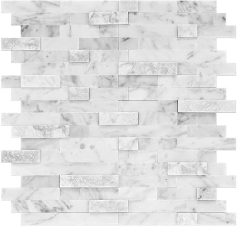 SODI MOSAIC Grout-Free Natural Stone Peel and Stick Backsplash - 5 Sheets 3D Textured Gray Marble Wall Tile - Real Stone Self-Adhesive Tiles for Kitchen Backsplash, Bathroom, Fireplace 11.5x10.7in