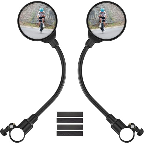 Gvolatee 2 Pezzi Specchietto Bici Elettrica, 360° Ruotabile Specchietti Bici, Specchietto Retrovisore per Bicicletta, Specchio per Scooter Elettrico per Manubrio 22-32mm, Tondo HD Specchi Bici(Nero)