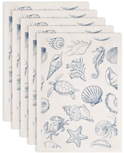 SUPERDANT 4 unidades de transferencias bajo esmalte con vida marina para cerámica vieiras caballitos de mar tortugas Calcomanías de cerámica Arcilla papel de transferencia esmalte 52x37cm
