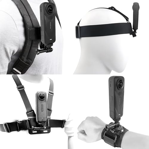 Juego de accesorios para Insta 360 X5 X4 X3 X2 X, montaje en la diadema + arnés de montaje en el pecho + soporte de clip de mochila + pulsera giratoria de 360° compatible con GoPro Hero, cámara DJI