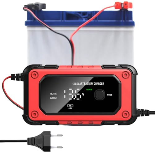 Yjkedfh Cargador de Batería de Coche | Cargador de Mantenimiento Inteligente 12V y 6A | Pantalla LCD Mantenedor Automático Desulfatador - Uso en Garaje y Carretera para Moto ATV Automóvil