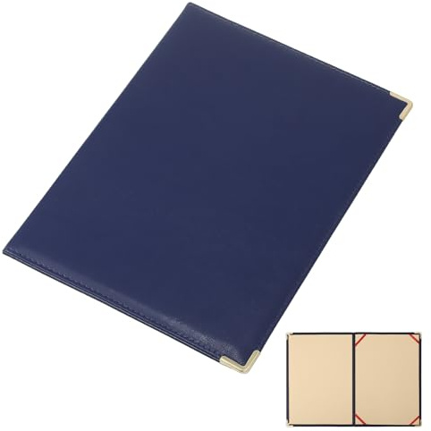 JOINPAYA Porte-Documents Bleu Coins Métalliques Grand Format Organiseur de Dossiers Professionnel Classeur Portable Multifonction pour Entretien d'Embauche et Bureau Pochettes pour et