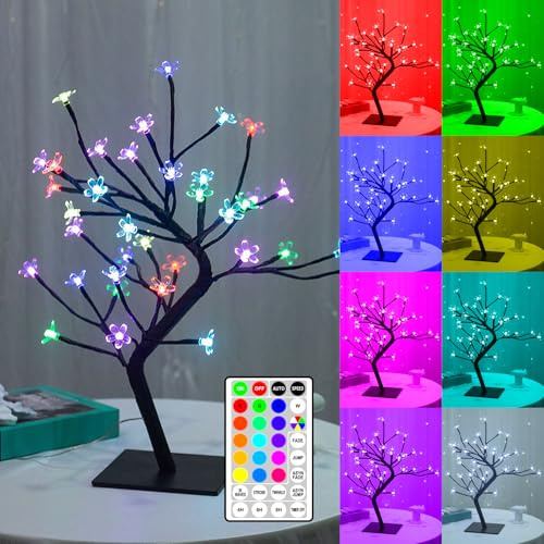 YATOSEEN Albero di Ciliegio Artificiale Illuminato con 36 LED, Luce a forma di Albero di Ciliegio RGB con Telecomando, 16 Colori Selezionabili, Luce Notturna Decorativa per la Casa (36 LED)