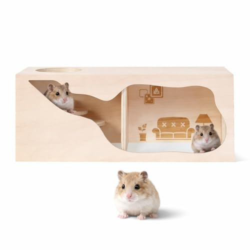 YuLiMirich Escondite de hámster, casa de madera para hámsters, animales pequeños, túnel, juguete de exploración, hámster casa pequeña para hámsters enanos, hámsters sirios, jerbos, lgel, ratas