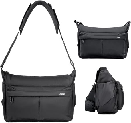 ULANZI U023 kameraväska 13 l axelväska, vattentät SLR axelväska med molle-panel och vadderat fack för DSLR/kamera, 14 tum laptopfack, stativ, modulär fotoväska med 3-punktsbärrem