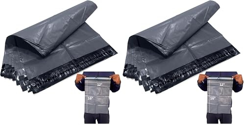 JeeJaan® 50 Pcs of Grey Parcel Bags 12 x 16 - 305 x 405 mm Courier Mailer Plastic Parcel Envelopes Durable Packaging Shipping Bags Waterproof and Tear-Proof Postal Mailer Courier Bag (Pack of 2)