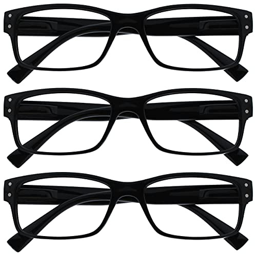 OPULIZE Reading Glasses 3 Pack Mens Black Large Designer Style Readers Spring Hinges RRR11-1 +2.50