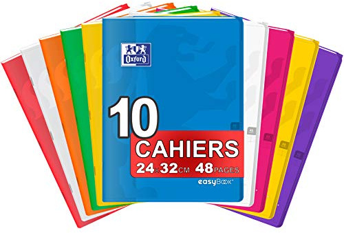 Oxford EasyBook – Lote de 10 cuadernos grapados grandes, 24 x 32 cm, 48 páginas grandes, cuadriculados, 90 g, colores surtidos