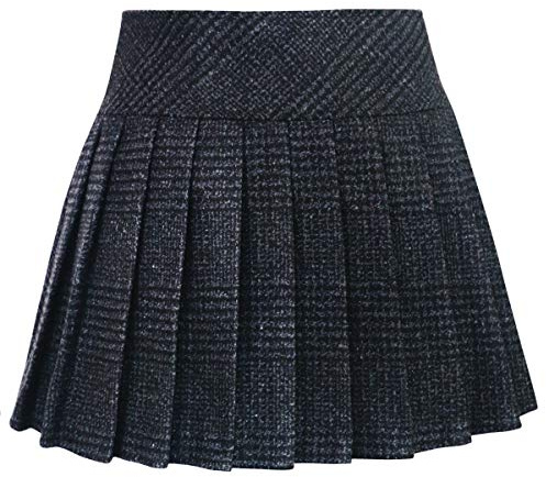 chouyatou Women's Casual Plaid High Waist A-Line Pleated Skirt (Small, H344-Charcoal)
